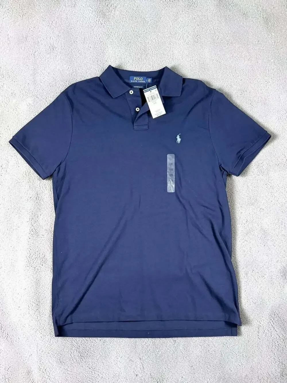 Mens Polo Ralph Lauren Custom Slim Fit Polo Size L Navy Blue Cotton